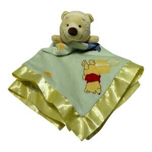 Disney Baby Yellow Winnie The Pooh Baby Lovey Plush Satin Edge